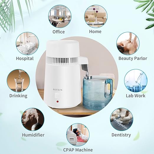 Bonnlo 1.1 Gallon/4L Water Distiller w/BPA-Free Container & All Stainless Steel Interior for Home Use, 750W Countertop Distilled Water Machine Maker Purifier Filter, Distilling Pure Water Maker