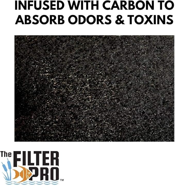 Carbon Fine Filter Media, 3/8" Thick, 12" x 54" Roll, Perfect for Aquariums, Ponds or Water Gardens, Made in USA