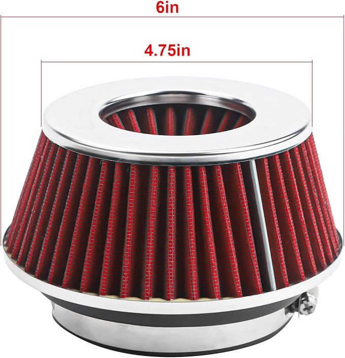 Universal Clamp-On Air Filter Fits 3 In /3.5 In /4 In Three Different Size, Height: 2.625 In, Base 6 In, Top 4.75 In, High Flow Round Tapered Washable For Car and Motorcycle
