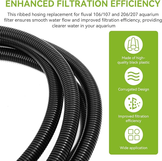 A20014 Ribbed Hosing Replacement for Fluval 106/107/206/207 Canister Filter, 13.9Ft Aquarium Tubing, Aquarium Filter Replacement Part, 4.23m Canister Filter Replacement Parts