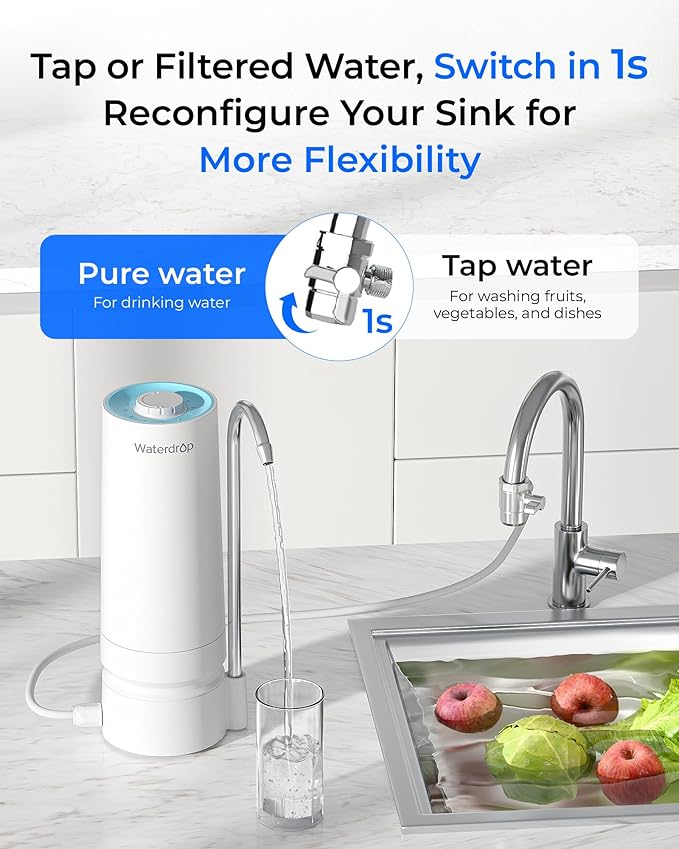 [Ultra Filtration] Waterdrop Countertop Water Filter, Filter Life Reminder, 4000 Gallons, Reduces Heavy Metals, Bad Odor, and 99% Chlorine (1 Filter Included) WD-CTF-07