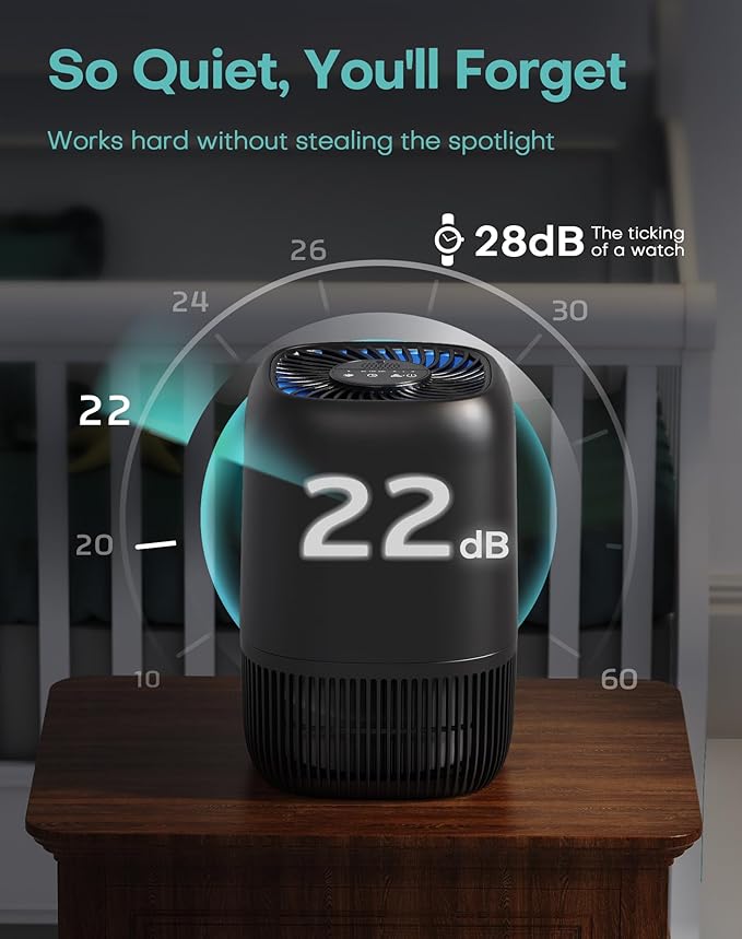 Air Purifiers for Office with H13 True HEPA Filter Up to 1076 Ft² for Pet Family, Pollen, Smoke, Compact Air Cleaner with 3 Speeds, Timer, Aroma Quiet, 360°Intake, for Home Bedroom, Black