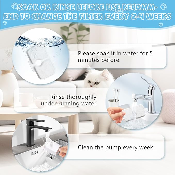 10 Pack Cat Water Fountain Filter Replacement, Compatible With PETLIBRO Dockstream 2.5L/84oz Cat Water Fountain PLWF005/PLWF105/PLWF115/PLWF305, Quiet Cat Fountain Filters with 10 Pre-Filter Sponges