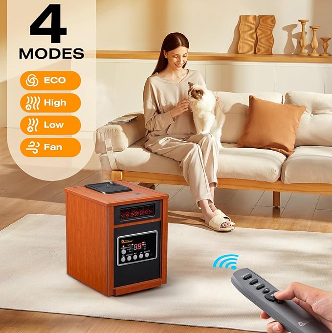 Dr Infrared Heater DR-998, 1500W, Space Heater with Humidifier, Oscillation Fan & Remote Control (Cherry)