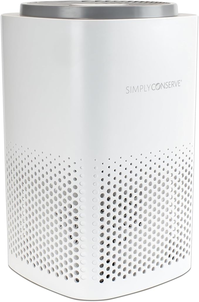 Simply Conserve Energy Star Tabletop HEPA Air Purifier for Home Cleans 6,960 ft3 per hour, True HEPA - 13 Filter, in White with Energy Saving Controls