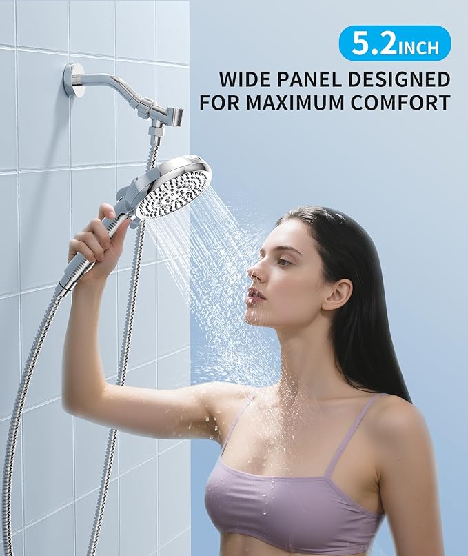 Filtered Shower Head with Handheld, 10 Spray Mode High Pressure Shower Head with Filters, Shower Filter Head for Hard Water, Powerful Spray for Cleaning, 2 Replaceable Filters Included, Chrome