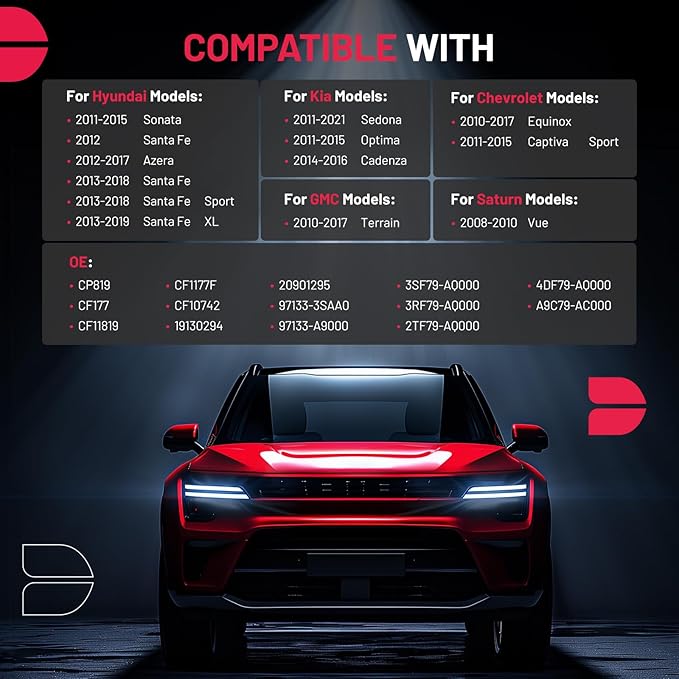 BDFHYK CF11819 Cabin Air Filter w/Activated Carbon Compatible with Chevy 2010-2017 Equinox, 2011-2015 Captiva Sport, Compatible with Hyundai 12-17 Azera, 12-18 Santa Fe, 13-18 Santa Fe Sport, Sonata