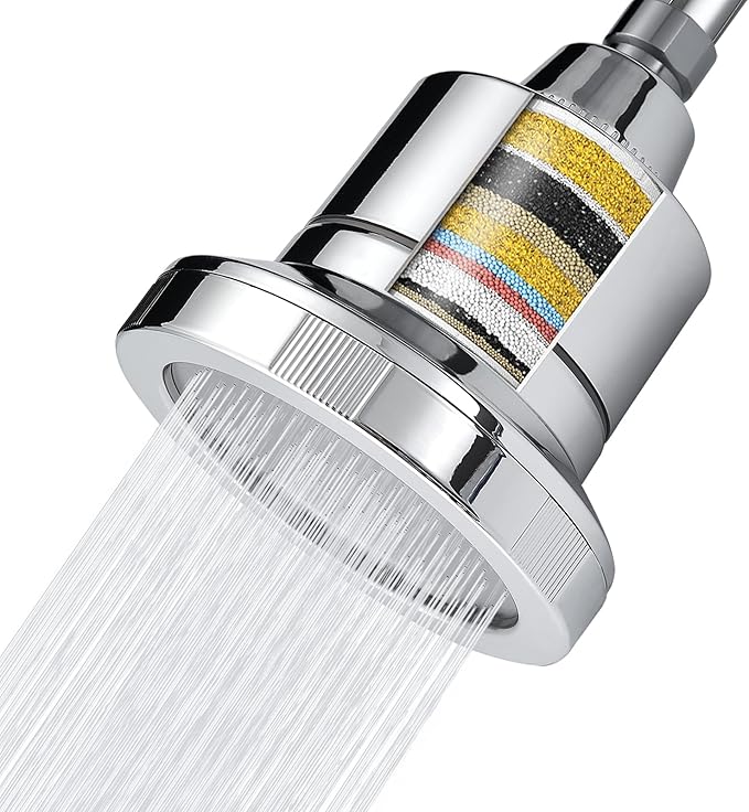 Voolan Filtered Shower Head - 20 Stage Luxury Rain Shower Filter For Hard Water for Remove Chlorine and Harmful Substances - 4.5" Round High Pressure Rainfall Showerhead (Chrome)