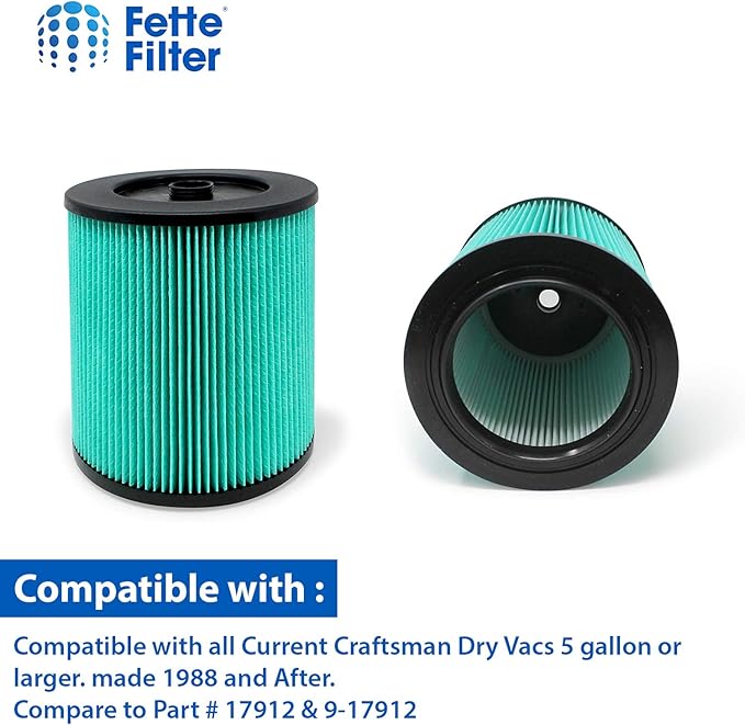 17912 & 9-17912 Hepa Replacement Filter Compatible Craftsman High Efficiency Particle Hepa Filter for Shop Vacuums 5 Gal Plus Part # 17912 & 9-17912 Pack of 2 Includes Filter & Locking Nut
