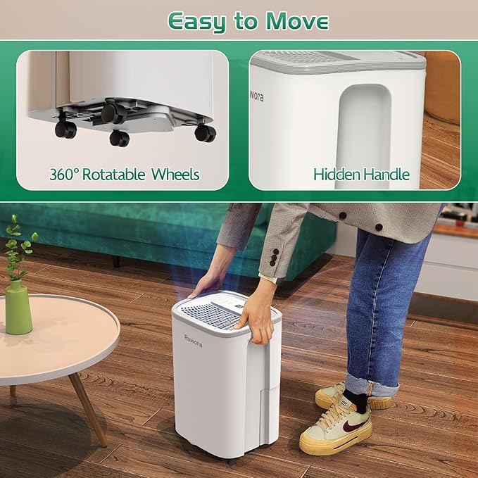 Dehumidifier for Home, Dehumidifier 4500 Sq.Ft 50 Pint, Dehumidifiers with Drain Hose, 0.66 Gallon Water Tank, RUWORA Dehumidifiers for Basement Bedroom Bathroom RV, 24H Timer, Overflow Protection