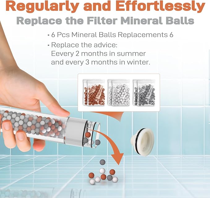 YDmeet Filtered Handheld Showerhead with 30-Inch Shower Slide Bar Set, 3-Mode Spray Setting, Long Metal Hose, Extra 6 Packs Replacement Mineral Balls for Refills, Chrome