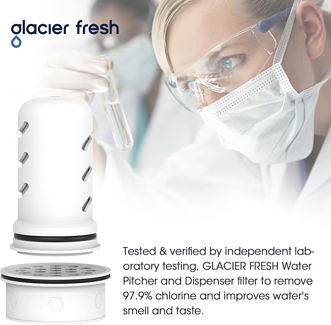 GLACIER FRESH Water Pitcher Filter Replacement for LS Home Dispenser and Pitcher Systems, Reduces Chlorine Taste and Odor, 1 Membrane Micro and 2 Activated Carbon + Ion Exchange