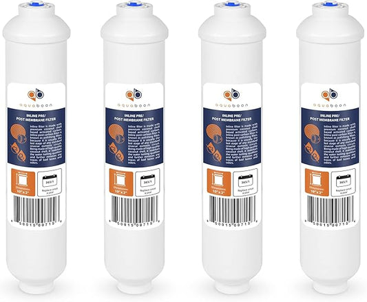 Aquaboon T33 Inline Post Activated Carbon Water Filter for Refrigerator, Ice Maker w/Quick Connect for 1/4 Water Line Compatible with ICF-10, 4-Pack