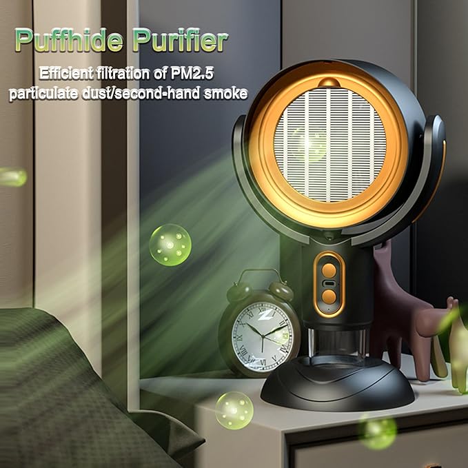 PuffHide Smokeing Fan for Smoking Indoors, Black Gold Electric Smokeaway Purifier Fan Portable Table Smoke Air PuriferFan Adjustable Angle Kitchen Mini Filter Smoke ExhaustFan(Rechargeble)