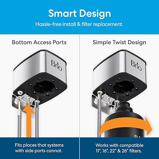 Brio 16" Under Sink Water Filter System for Kitchen & Bathroom Faucet | 3-Stage Single Housing 0.5 Micron Filters PFAS, Chlorine, Lead, Mercury+ | 15,000 Gallons/2 Years | NSF/ANSI 42 & 372 Certified