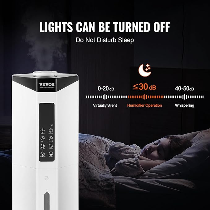 VEVOR Commercial Humidifier, 2.4 Gal/9L 2-In-1 Cool/Warm Mist, Industrial Air Vaporizer for Room Up To 430.6 Sq Ft,Top Refill Humidifier w/Auto Rotary Spray for Whole House,Greenhouse, Plant