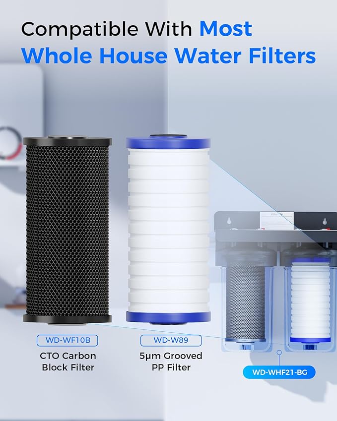Waterdrop Whole House Water Filter, Carbon Filter Reduce Chlorine,Taste, and Odor Cartridge Replacement for GE GXWH40L, FXHTC, Ispring, Culligan® RFC-BBSA, Whirlpool®, Any 10" x 4.5" System, 5 Micron