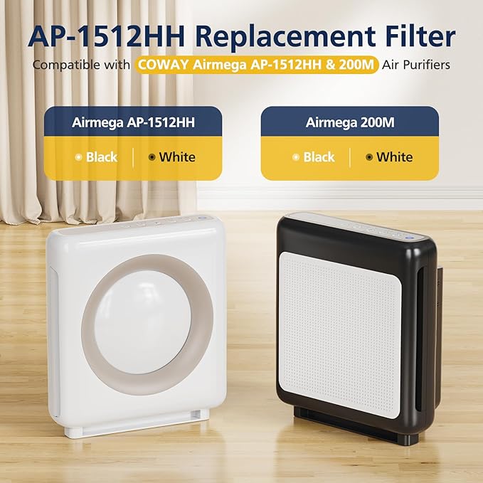 AP-1512HH & 200M Intense Smoke Filter Set for Coway Airmega AP-1512HH and Airmega 200M Air Purifi-ers, 2 Intense Smoke Deodorization Filters and 1 HEPA Filter, 3 Pack, Black
