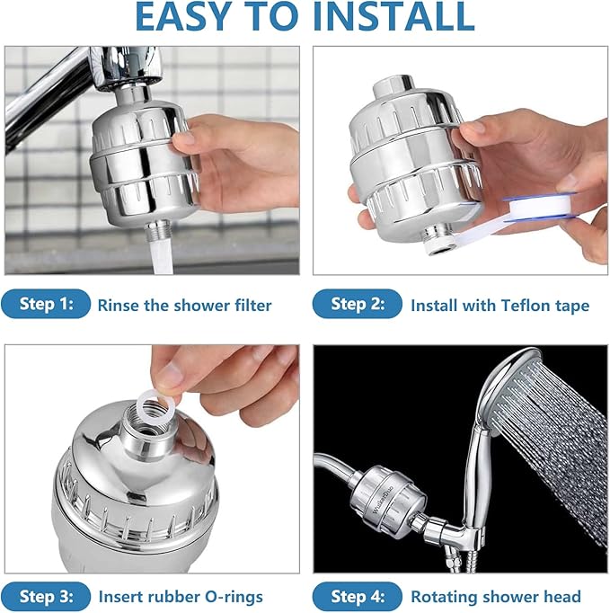 20 Stage Shower Filter with Vitamin C E for Hard Water with 3 Cartridges, High Output Universal Shower Head Water Softener Filter to Remove Chlorine and Fluoride-Reduce Dry Itchy Skin,Dandruff,Eczema