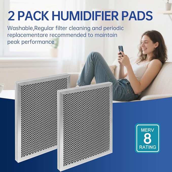 5443 Dehumidifier Filter MERV 8 Washable 10x12x1 Compatible with Whole-House Dehumidifiers Models 1830 1850 1852 and Ventilation Models 8191 8192 Replacement Filter 2 Packs