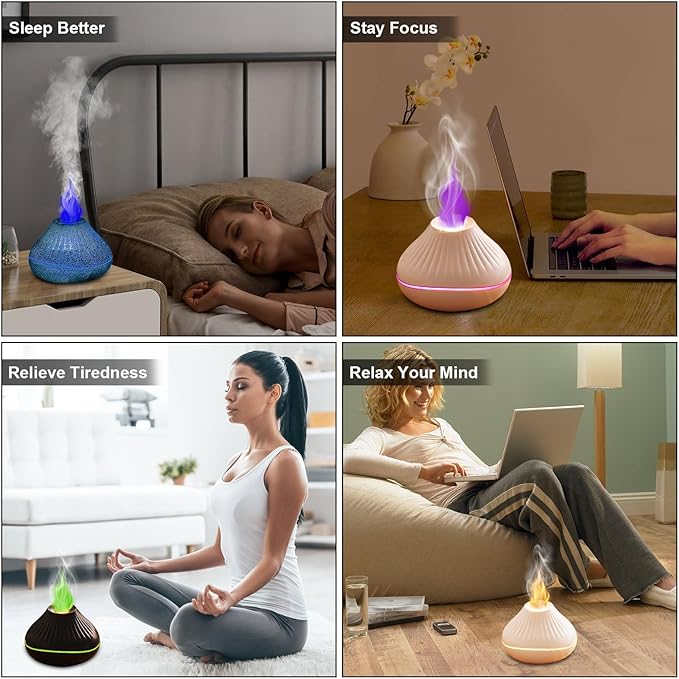 Colorful Volcano Diffuser Humidifier: Upgraded 160ml Fire Flame Humidifier Aroma Spray Diffusers with 7 Colors Changing Auto Off Function for Essential Oils Large Room (Full Crack Flame)