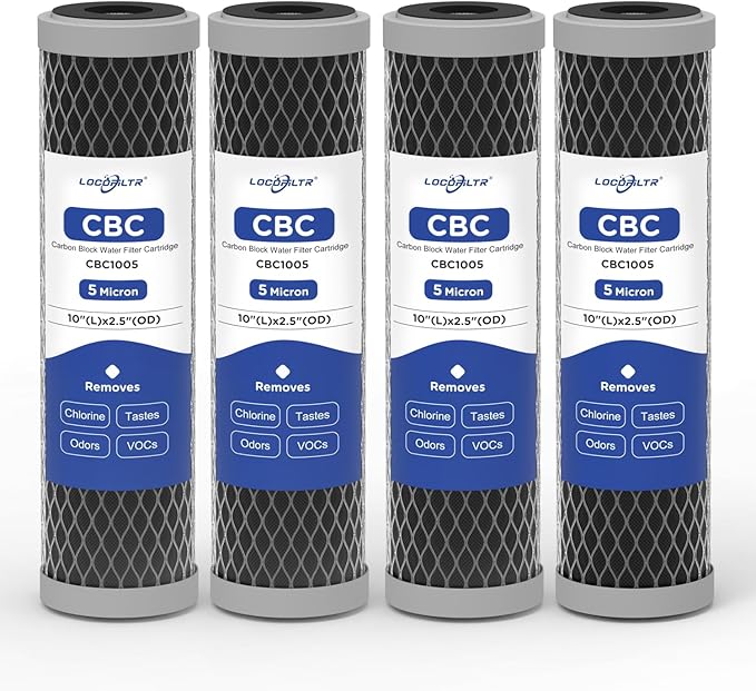 5 Micron 10" x 2.5" Whole House CTO Carbon Block Water Filter Cartridge Replacement for SCWH-5, AO-WH-PRE-RCP2, WHKF-WHWC, FXWTC, FX12P, WFPFC8002, WFPFC9001, 3WH-STDCW-F02, W5CIP (Pack of 4)