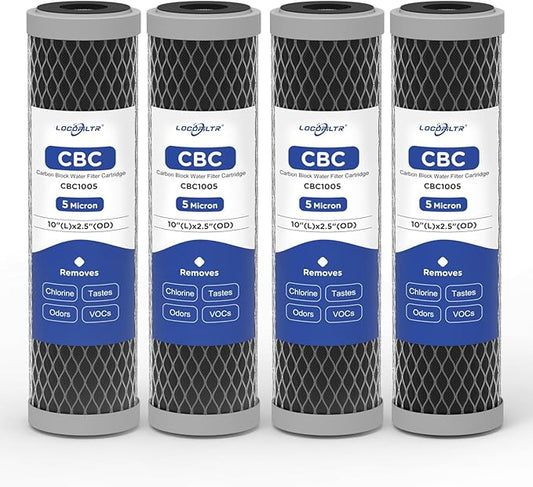 5 Micron 10" x 2.5" Whole House CTO Carbon Block Water Filter Cartridge Replacement for SCWH-5, AO-WH-PRE-RCP2, WHKF-WHWC, FXWTC, FX12P, WFPFC8002, WFPFC9001, 3WH-STDCW-F02, W5CIP (Pack of 4)