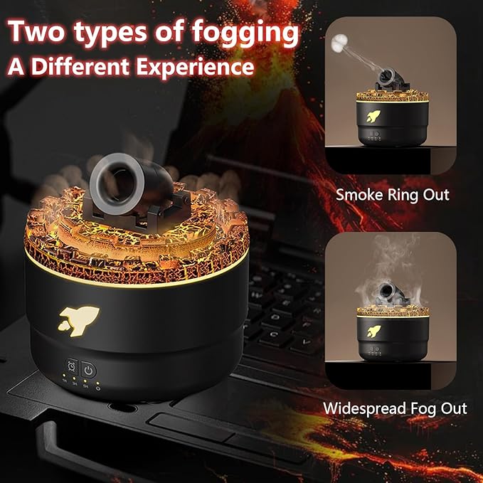 Cannon Blast Aroma Humidifier, 7 Colors LED Vapor Cannon Humidifier Silent Diffuser, 2 Mode Creative Turret Colorful Yellowcane Air Aromatherapy Small Home Desktop Diffuser for Bedroom