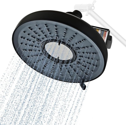 Filtered Shower Head Black - 8 Inches High Pressure Fixed Rain Showerhead with 18-Stage Filter for Hard Water Softener - Reduces Chlorine and Heavy Metals