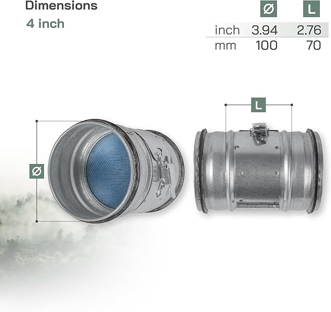 Vent Systems 4" Inch Inline Air Filter - Duct Filter - G4 Class Filtration Purifier System with Steel Mesh Screen - Air Vent Filters for Dust Collection/Air Purification - Rigid/Flexible Vent Hose