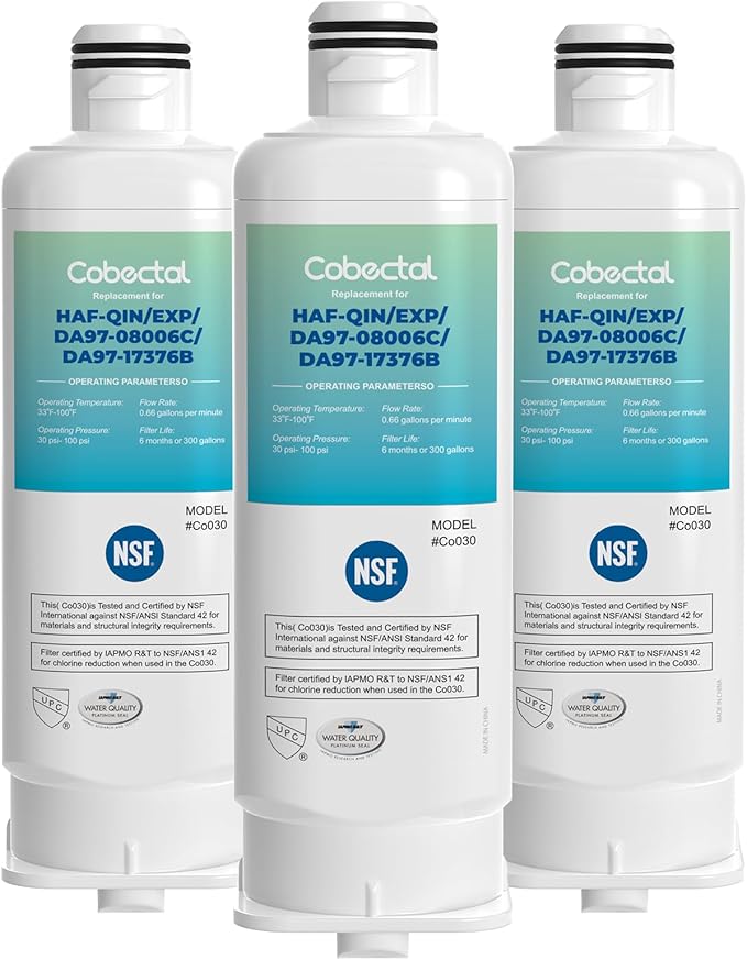 HAF-QIN/EXP Water Filter Replacement for samsung Haf-qin DA97-17376B RS27T5200SR RS22T5201SR RF27T5241SR RF23M8070SG DA97-08006C Rf28T5001SR RF27T5201SR RF27T5201SG Water Filter,3 pack,by Cobectal