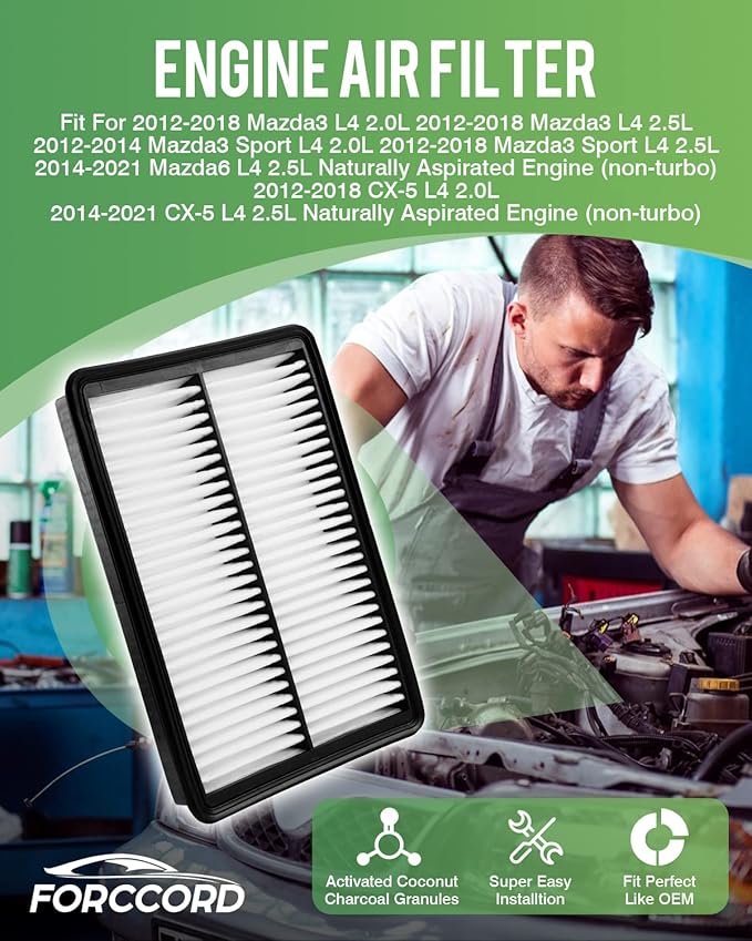 Cabin+Engine Air Filter Fit for 2014-2018 Mazda 3 (2.0L)/ 2014-2018 Mazda 3 (2.5L)/2014-2021 Mazda 6 (2.5L) Cabin Filter Engine Air Filter Replacement CF11811 CA11259 Car Accessories