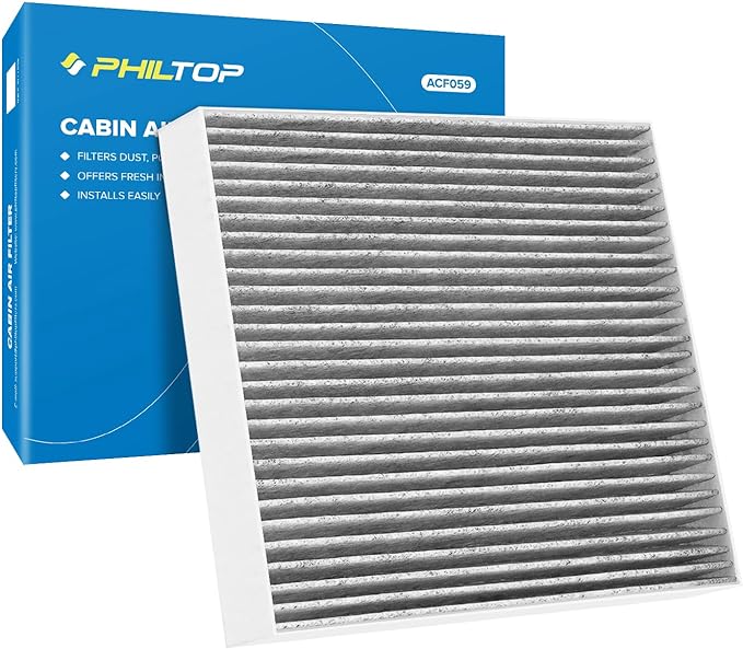 PHILTOP Cabin Air Filter, Replacement for Sonata 2006-2010, Santa Fe 2007-2009, Optima 2006-2010, Azera 2006-2008, Premium ACF059(CF10381) Cabin Filter with Activated Carbon, Filter Up Dust Pollen