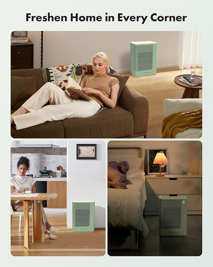 T356 Air Purifier for Home Large Room Bedroom Up to 1937 Ft² in 1 Hr With Double-sided Air Inlet, Air Quality and Light Sensors, HEPA Sleep Mode for Allergies, Dust, Pollen, Pet Hair, Green