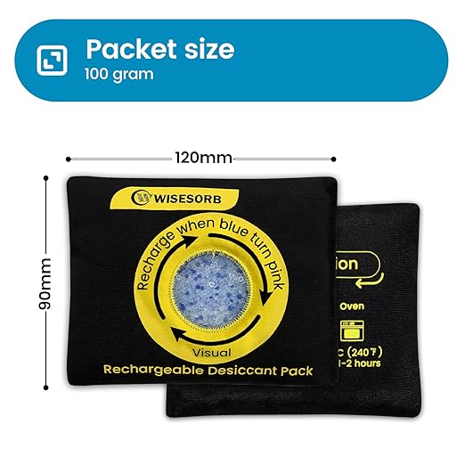 100g Reusable Silica Gel Desiccant Packs, Rechargeable Dehumidifier Moisture Absorbers with Color Indicator for Storage, Gun Safes, Suitcases, 3D Printing Filaments, Electronics, Cars[10Pack]