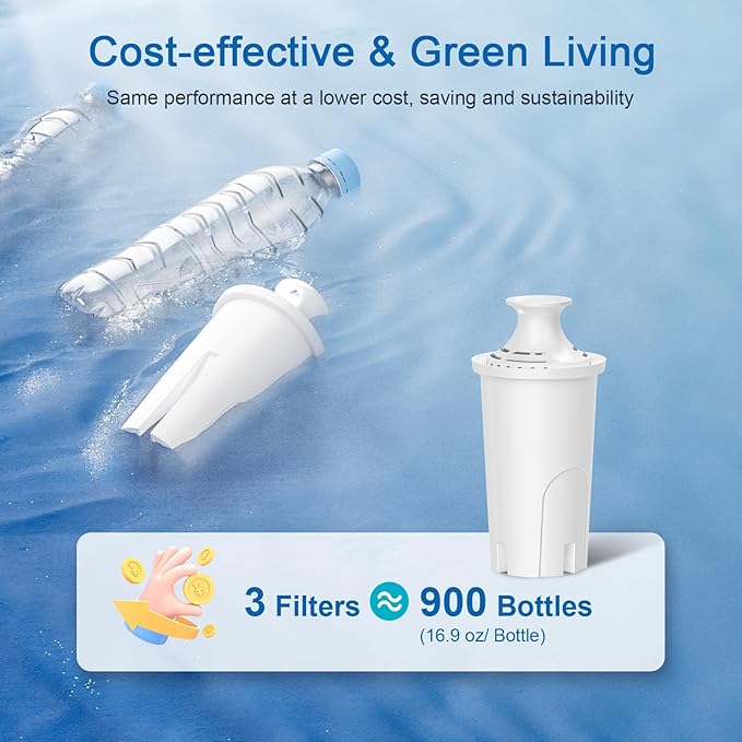 Water Filter Replacement for Brita Water Pitchers and Dispensers, Classic 35557, Ob03, Mavea 107007 and More, Reduce Chlorine and Bad Taste, Lasts Two Months or 40 Gallons, Includes 3 Filters
