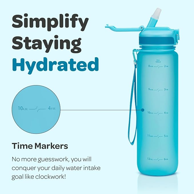Hydracy Water Bottle with Time Marker -Large BPA Free Water Bottle & No Sweat Sleeve -Leak Proof Gym Bottle with Fruit Infuser Strainer & Times to Drink -Ideal for Fitness Sports & Outdoors
