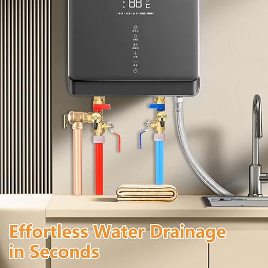 (Set of 1 Kit) HeSun 3/4" FIP X 3/4" PEX-A Expansion IPS Isolator Tankless Water Heater Service Valve Kit, with Pressure Relief Valve