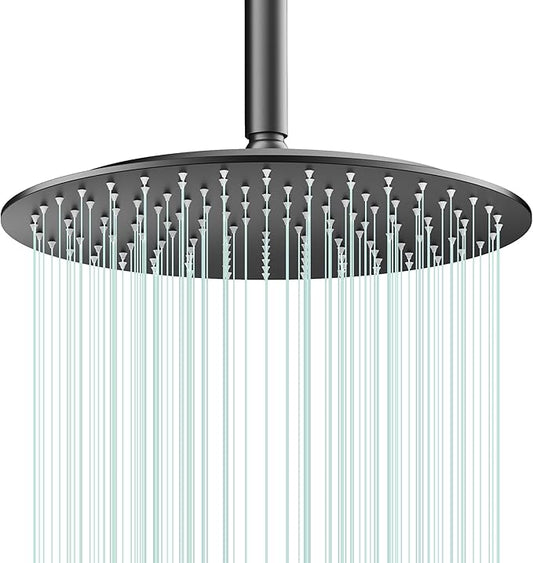 All Metal Rain Shower Head - Heavy Duty Stainless Steel, Easy Install, High Water Flow, Ultra-Thin Modern Design for Bathroom (D-Matte Black, 12)