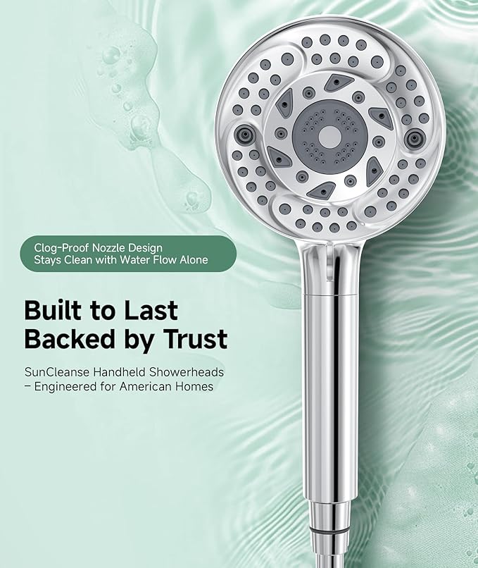 SunCleanse Filtered Shower Head with Handheld, 9-Spray Setting Detachable Showerhead with Filters, Shower Head for Hard Water - Filtered Chlorine, Improve Skin and Hair Texture, Chrome