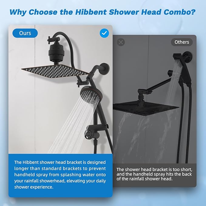 Hibbent Dual Filter All Metal 10"Rainfall Showerhead Combo, High Pressure Shower Head with 10-Spray Mode Handheld, 4-way Diverter with Pause Mode, 71'' Shower Hose & Holder, Oil Rubbed Bronze