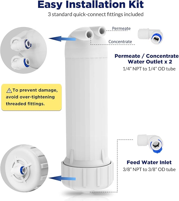 Membrane Solutions 3012 RO Membrane Housing Kit, Universal for Semi Commercial 200/300/400 GPD Reverse Osmosis Water Filter Systems, RO Filter Housing Wrench Fittings Set