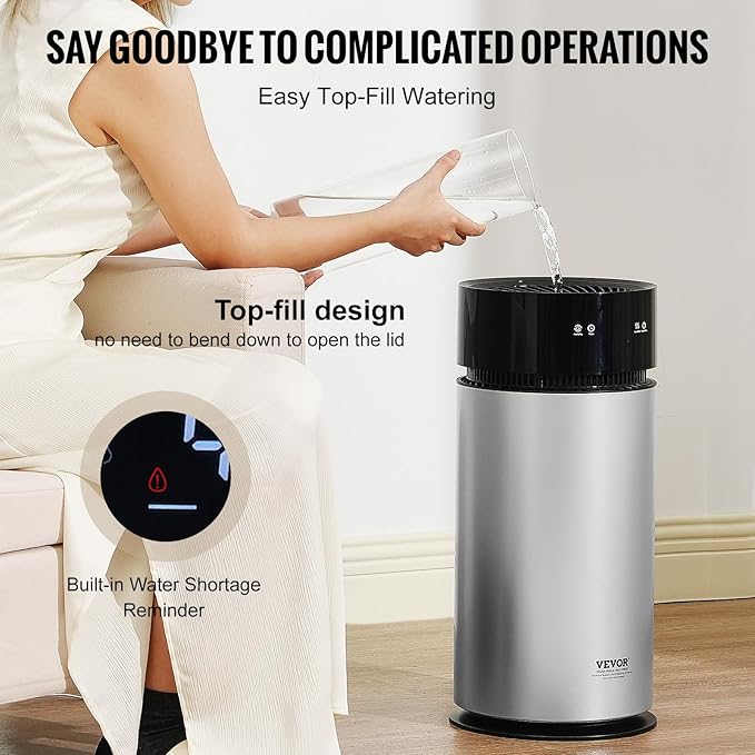 VEVOR Evaporative Humidifier for Whole House up to 1076.4 sqft, 10L(2.64G) Large Smart Cool Moisture Humidifier and Air Purifier,3-Speeds & 1-14h Timer,Premium Filter Quiet Sleep Mode for Bedroom