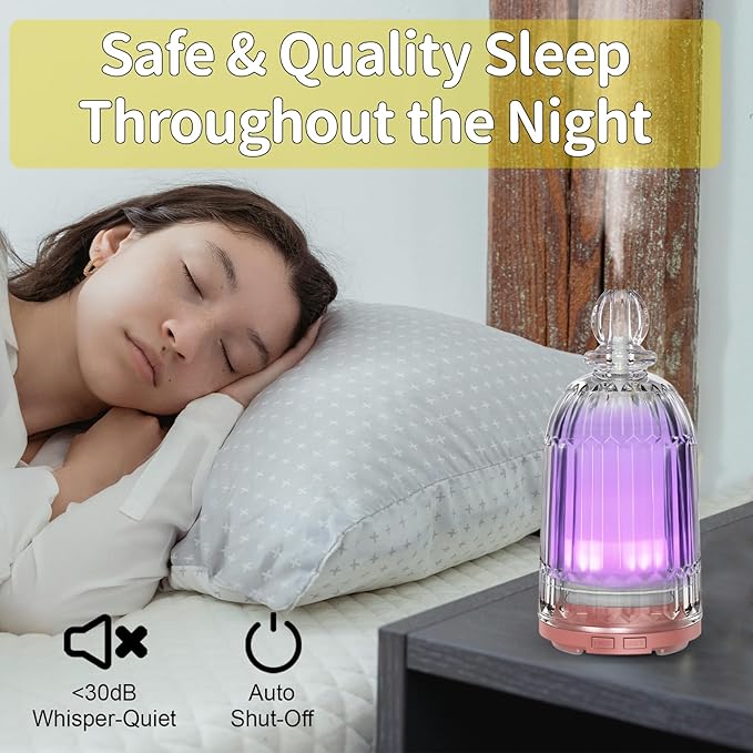 Glass Essential Oil Diffuser, Small Cool Mist Humidifier Glass Cover & Plastic Reservoir with 7 Color LED Lights, Auto Shut-Off for Home, Office, Spa 120ml(Copper Bottom)