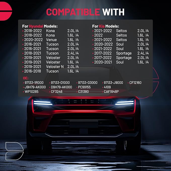 BDFHYK 2PC Cabin Air Filters with Activated Carbon Compatible with Hyundai Kona 18-22, Venue 20-22, Tucson 16-21, Veloster/Veloster N 19-21, Compatible with Kia Seltos 21-22, Soul 20-22,Sportage 17-22