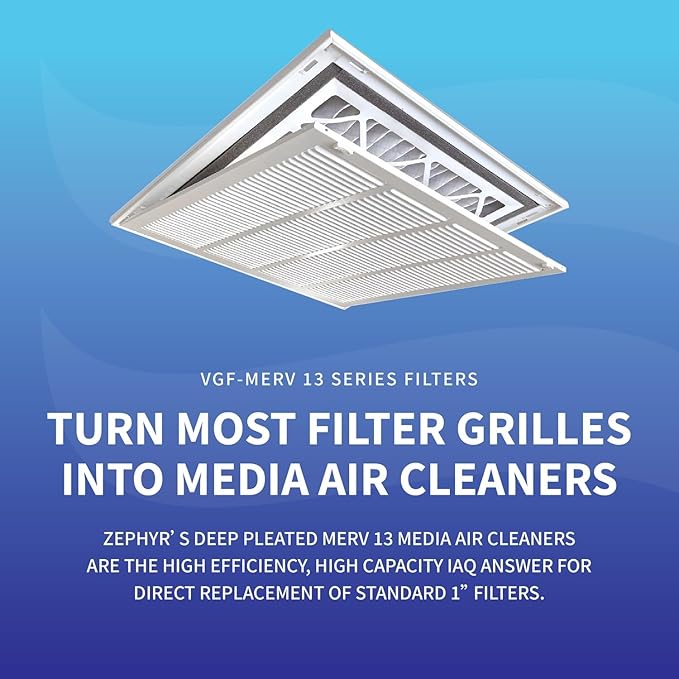 Zephyr 12x24x3 VGF Merv 13 Media Air Cleaner Replacement Filter for Return Air Grilles. Quantity 1