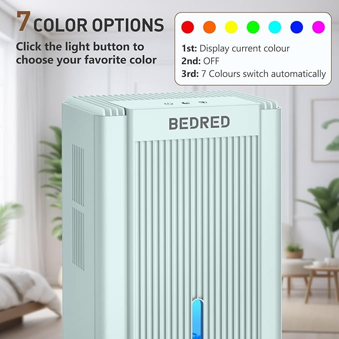 Dehumidifier,95OZ Dehumidifier for Home 1000 Sq.Ft - Quiet with Auto Shut Off & Relaxing 7 Color Ambient Light,Ideal for Livingroom, Bedroom, Basement(Pale Turquoise)