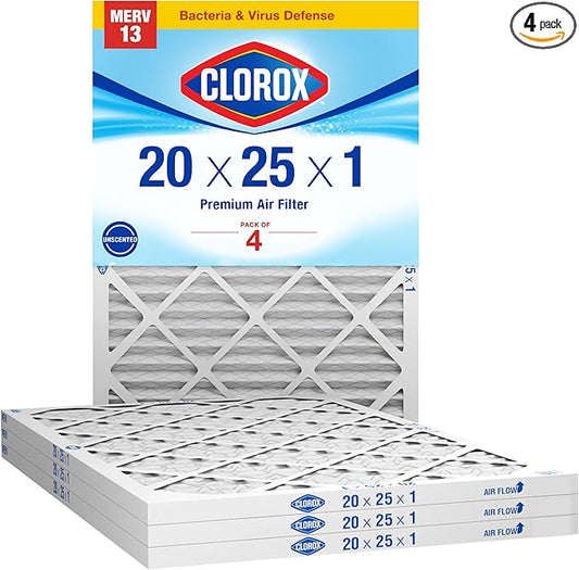 Clorox 20x25x1 Air Filter, MERV 13 Pleated HVAC AC Furnace Air Filters, MPR 1500 & FPR 10 – Pack of 4