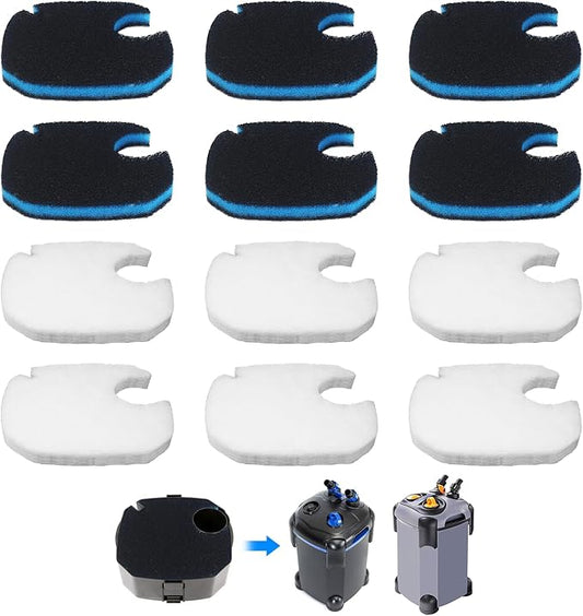 12 Pcs Replacement Canister Filter Pads Compatible with PONDFORSE 172/225/265GPH, Aquarium Filter Floss for AMOSIJOY Canister Filter(6 White Floss Pads & 6 Coarse Filter Pads with Actived Carbon)