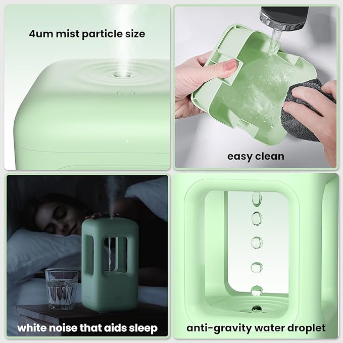Green Mini Humidifiers for Bedroom & Plants - Small Desktop Humidifier, Portable Cool Mist for Nightstand, Desk, Indoor Plants - Quiet Personal Humidifier (0.6L, Auto Shut-Off)